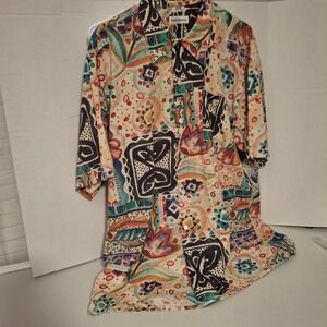 Barry Bricken Men's Abstract Print Short Sleeve Button Up Shirt Size XL
